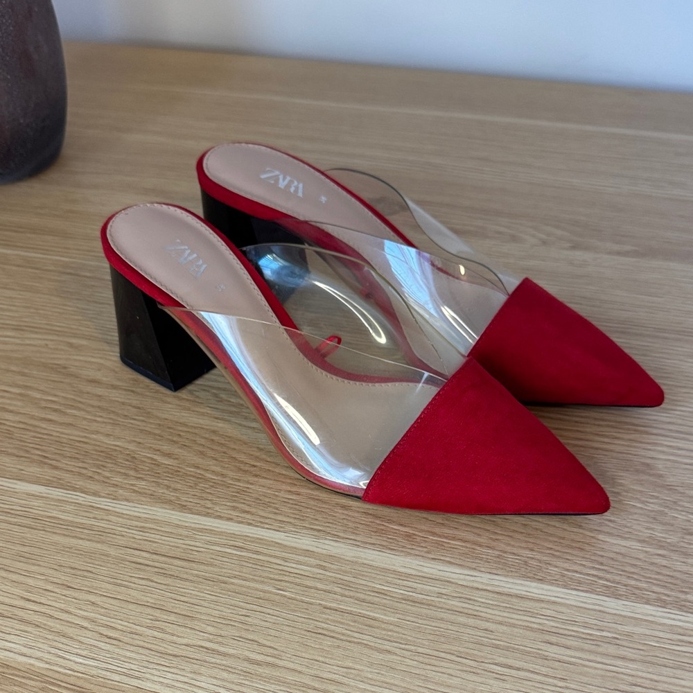 Zara Transparent Red and Black Heels